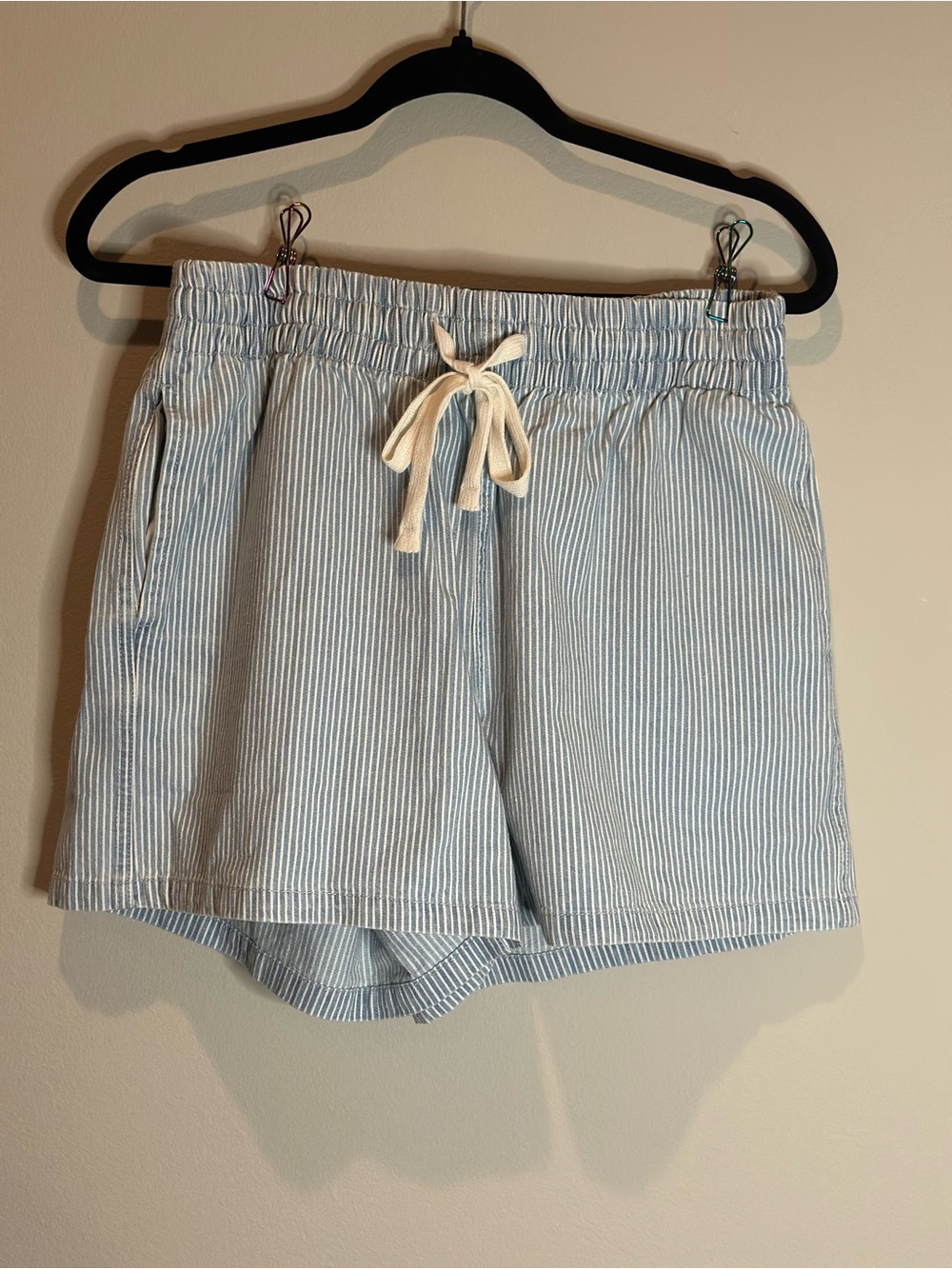Striped Light Blue High-Waist Drawstring Shorts
